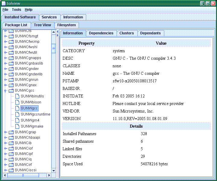 [The pkgview package window]